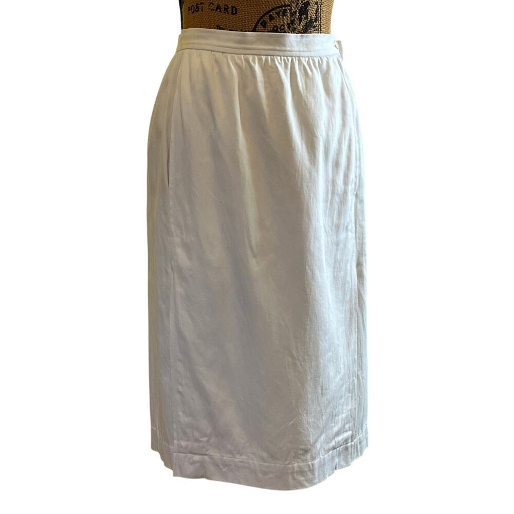 VTG 70s 80s Saint Laurent River Gauche France White Knee Length Skirt Women’s S